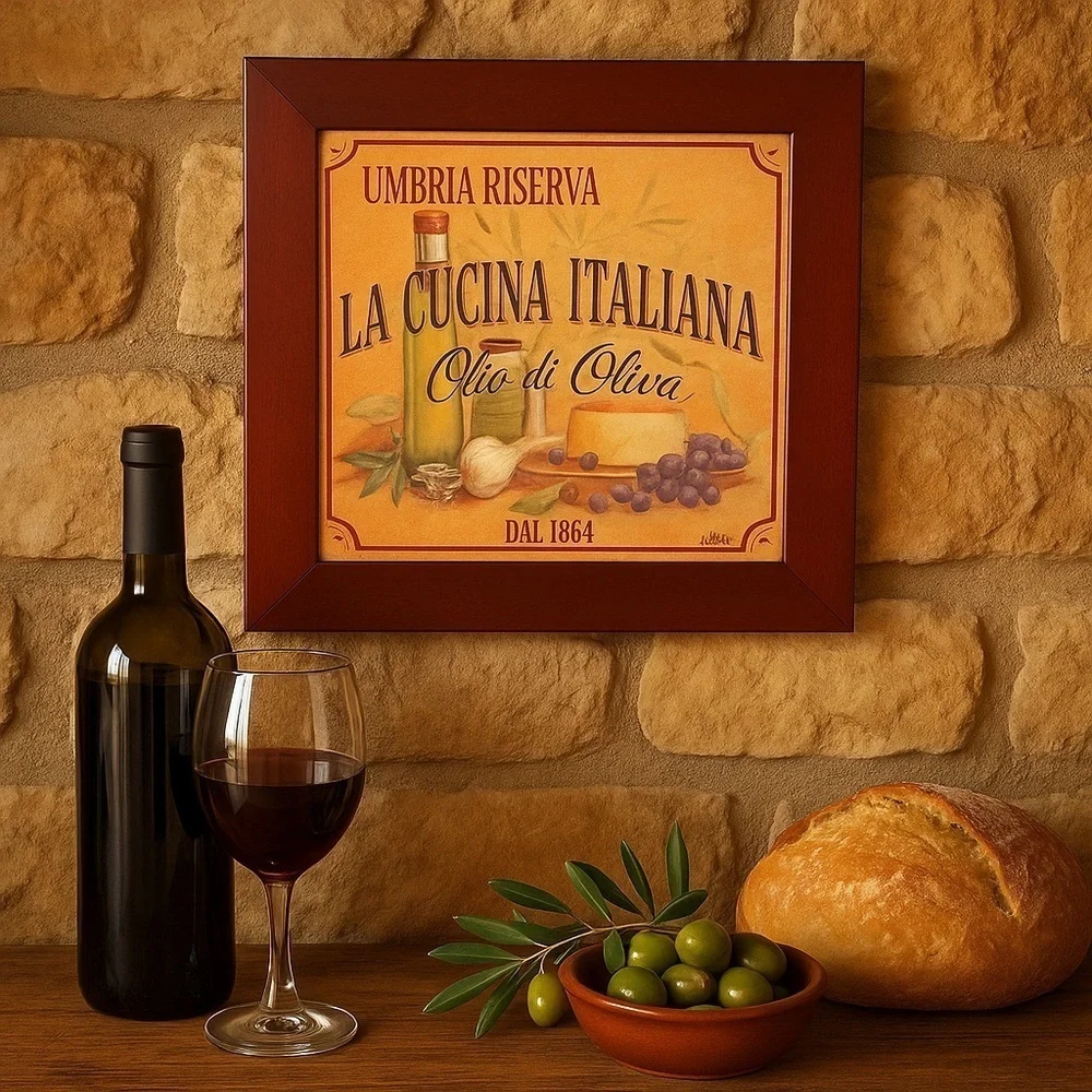 La Cucina Italiana Wall Plaque Mahogany wood Rustic Italian Kitchen Décor Signed